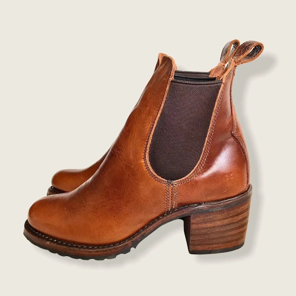 Frye Sabrina Chelsea Cognac Leather Ankle Booties - Picture 11 of 16